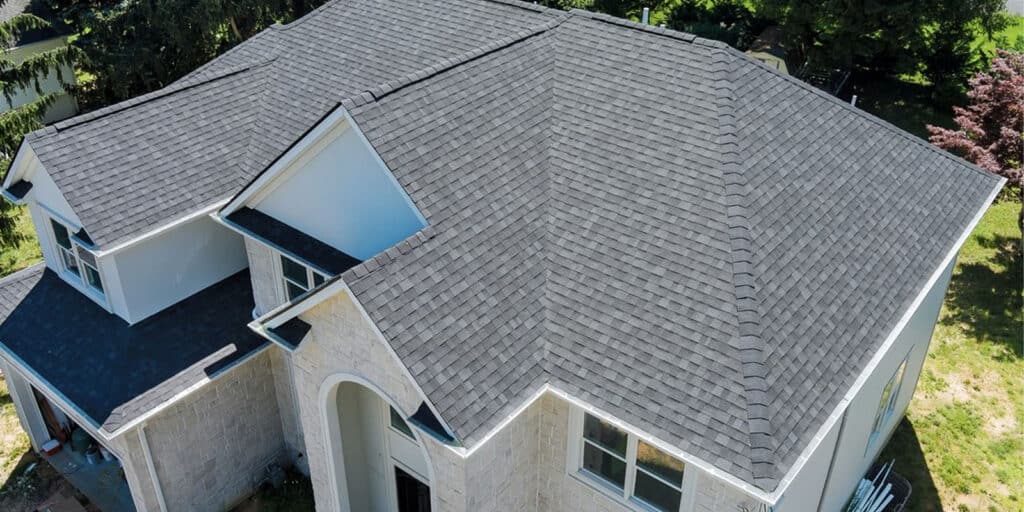 A newly installed roof seen overhead on a home near Saratoga Springs, NY
