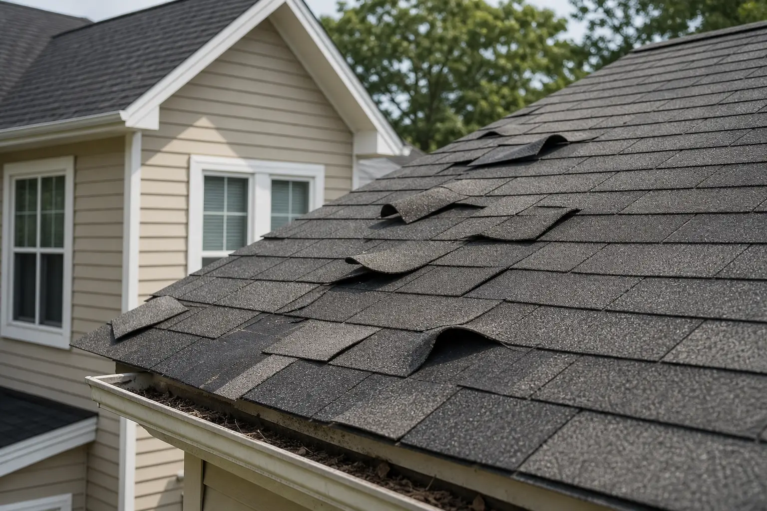 asphalt shingles installation close curling cracked asphalt