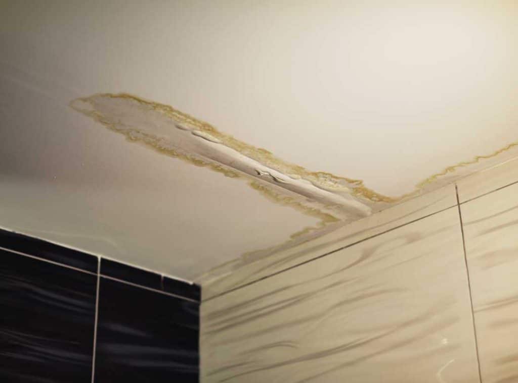 a long strip of water stains on the ceiling.